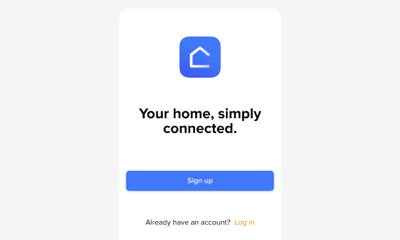 Home+Control screenshot: create an account