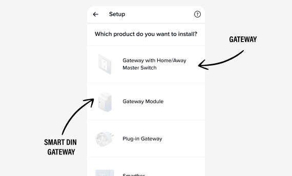 Home+Control screenshot: select your gateway