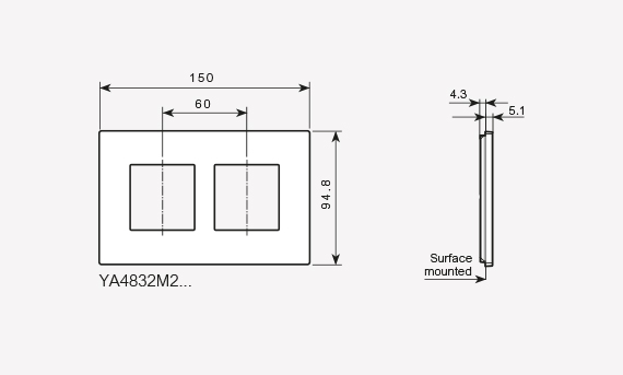 2+2 modules cover plate (code YA4832M2...)